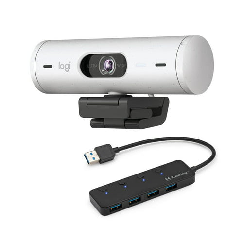 Logitech Brio 500 Full HD 1080p Webcam Bundle with 4-Port USB Hub (Off-White)