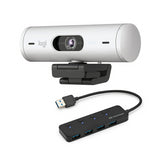 Logitech Brio 500 Full HD 1080p Webcam Bundle with 4-Port USB Hub (Off-White)