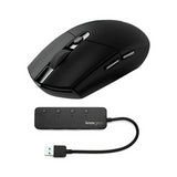 Logitech G305 Lightspeed Wireless Gaming Mouse (Black) with 4 Port USB 3.0 HUB