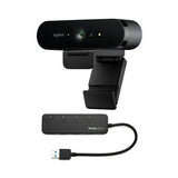 Logitech Brio Ultra HD Webcam for Video Conferencing, Recording, and Streaming (Black) with USB Hub