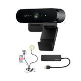 Logitech Brio Ultra HD Webcam with Knox Gear Selfie Ring Light and 4-Port USB Hub Bundle