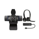 Logitech C920S Pro HD Webcam with H390 USB Headset with Noise-Canceling Mic and Knox 4-Port USB Hub