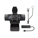 Logitech C920S Pro HD Webcam with Knox Gear Webcam Stand with Selfie Ring Light and 4-Port USB Hub