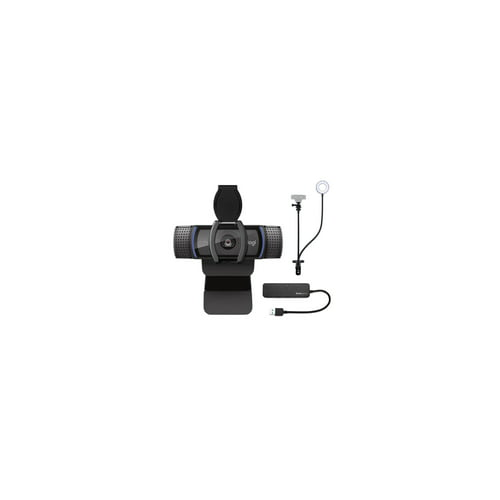 Logitech C920S Pro HD Webcam with Knox Gear Webcam Stand with Selfie Ring Light and 4-Port USB Hub