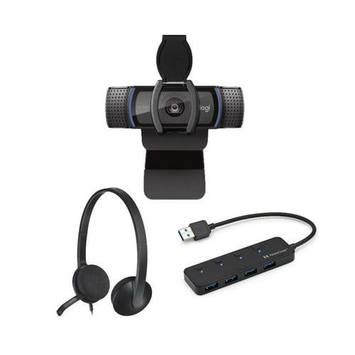 Logitech C920S Pro Stream Webcam Full 1080p/30fps with Logitech H390 Headset & Knox 4-Port USB Hub