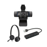 Logitech C920S Pro Stream Webcam Full 1080p/30fps with Logitech H390 Headset & Knox 4-Port USB Hub