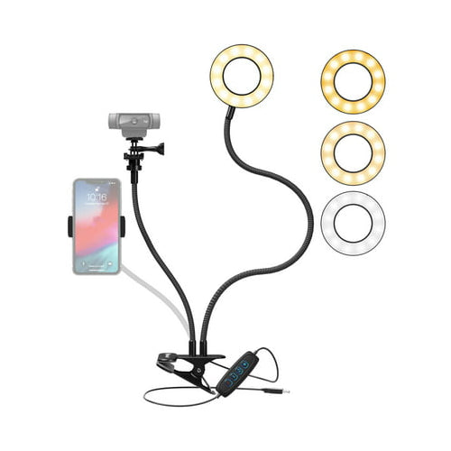 Logitech StreamCam Plus Webcam with Tripod (Graphite) and Webcam Stand with Selfie Ring Light