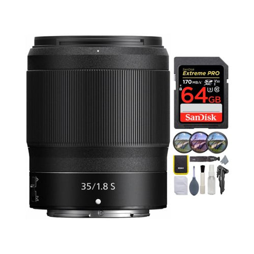 Nikon 20081 NIKKOR Z 35mm f/1.8 S Wide Angle Lens Bundle with 64 GB card and 62mm Filter Kit