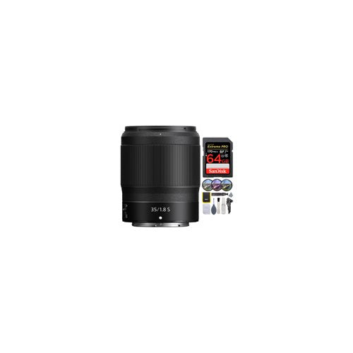 Nikon 20081 NIKKOR Z 35mm f/1.8 S Wide Angle Lens Bundle with 64 GB card and 62mm Filter Kit