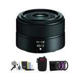 Nikon NIKKOR Z 40mm f/2 Lens Bundle with Cleaning/Filter Kit and Camera Pouch