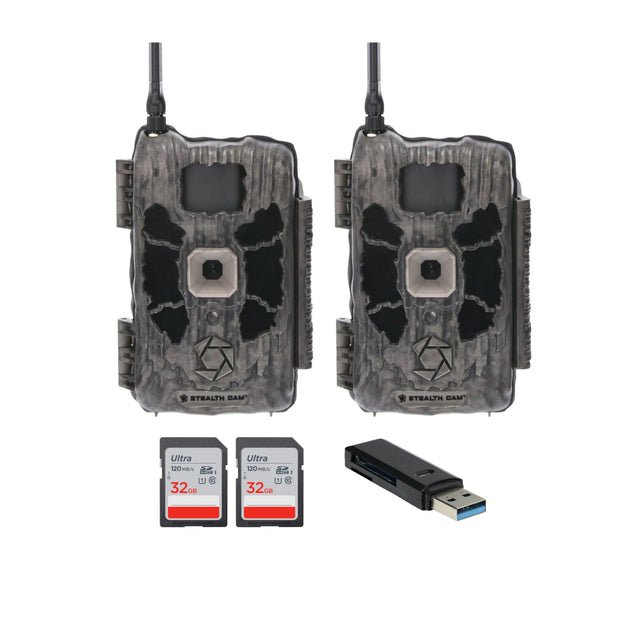Stealth Cam Deceptor Dual Network Trail Camera (2 Pack) Bundle with 32GB Memory Card & Card Reader - 1