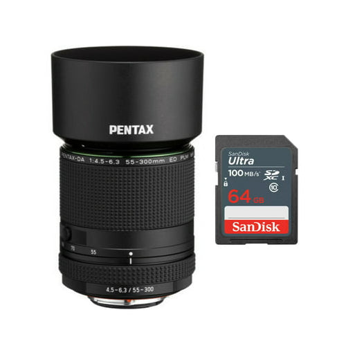 Pentax HD PENTAX-DA 55-300mm f/4.5-6.3 ED PLM WR RE Lens with 64 GB Memory Card and Accessory Kit