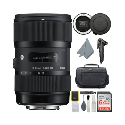 Sigma 18-35mm f/1.8 DC HSM Art Lens for Canon DSLR Cameras with 64GB SD Card and Accessory Bundle