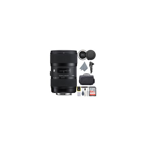Sigma 18-35mm f/1.8 DC HSM Art Lens for Canon DSLR Cameras with 64GB SD Card and Accessory Bundle
