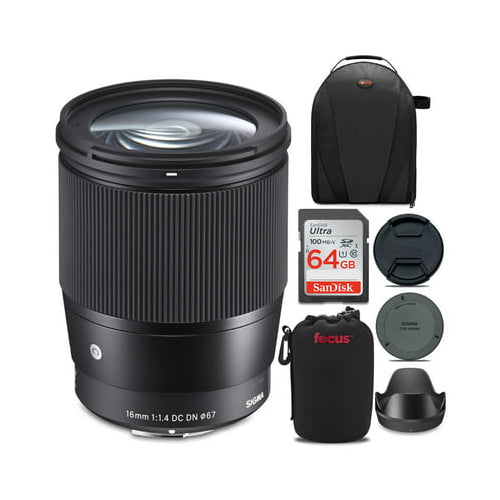 Sigma 16mm f/1.4 DC DN Contemporary Lens for Canon EF-M with 64GB Ultra SDXC UHS-I Card Bundle