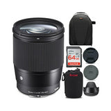 Sigma 16mm f/1.4 DC DN Contemporary Lens for Canon EF-M with 64GB Ultra SDXC UHS-I Card Bundle