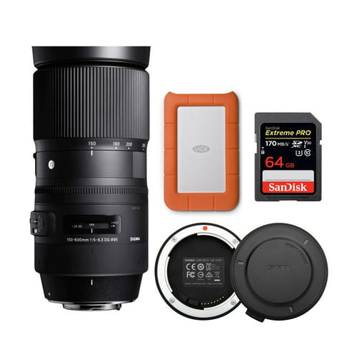Sigma 150-600mm f/5-6.3 DG OS HSM Contemporary Lens for Nikon with Mini 1TB  External Hard Drive and Accessory Bundle