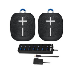 Ultimate Ears WONDERBOOM 2 Portable Bluetooth Speaker Pair (Deep Space) with Knox Gear 7-Port USBHub