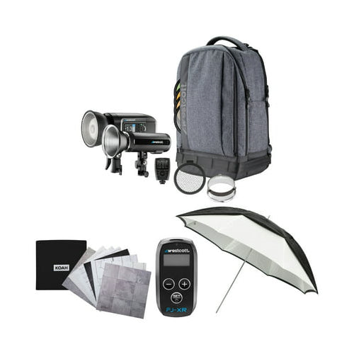 Westcott FJ Wireless 2-Light Portable Portrait Flash Kit with FJ-X3 S Trigger with Backdrops Bundle