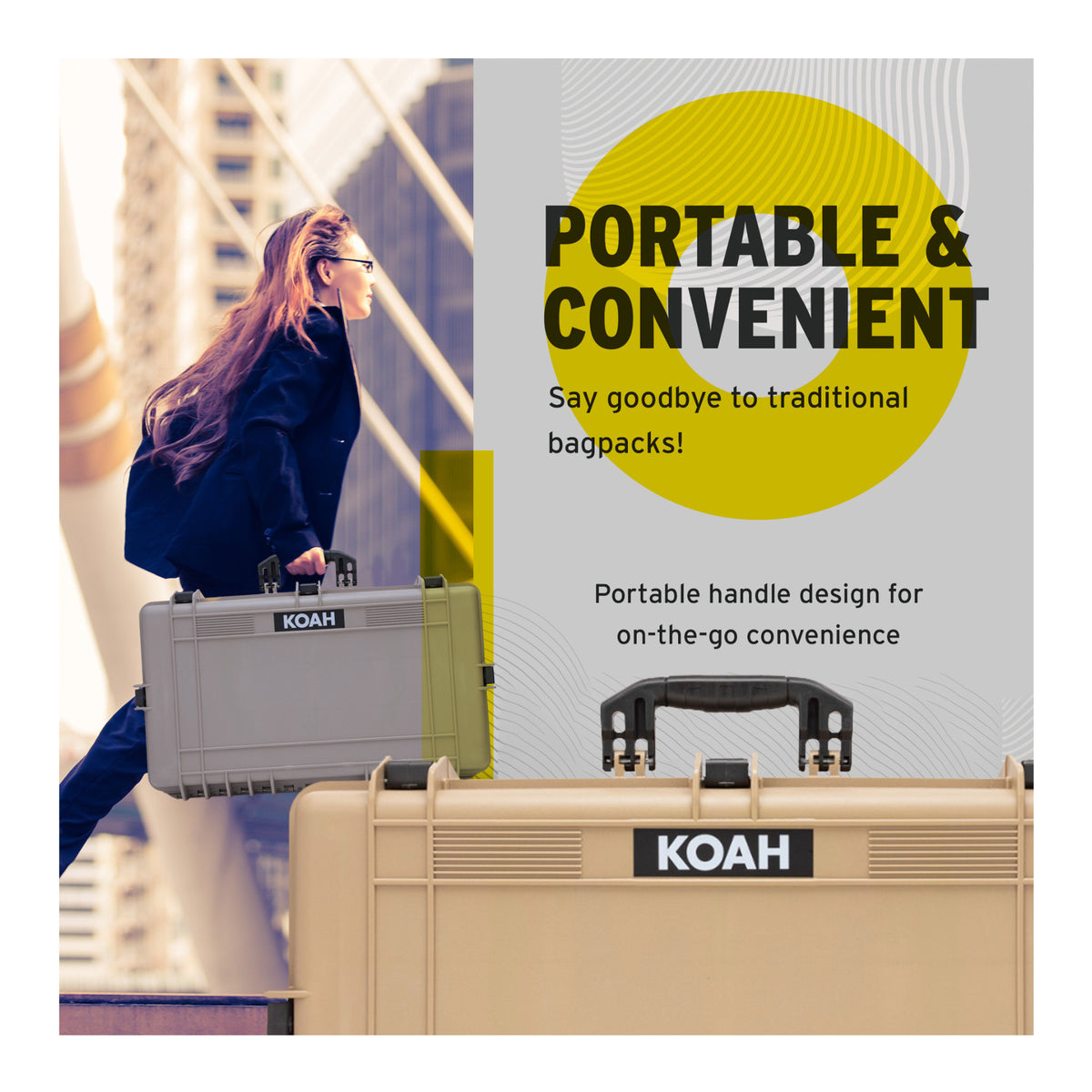 Koah Weatherproof Hard Case with Customizable Foam (28 x 17 x 7 Inch) - Tan