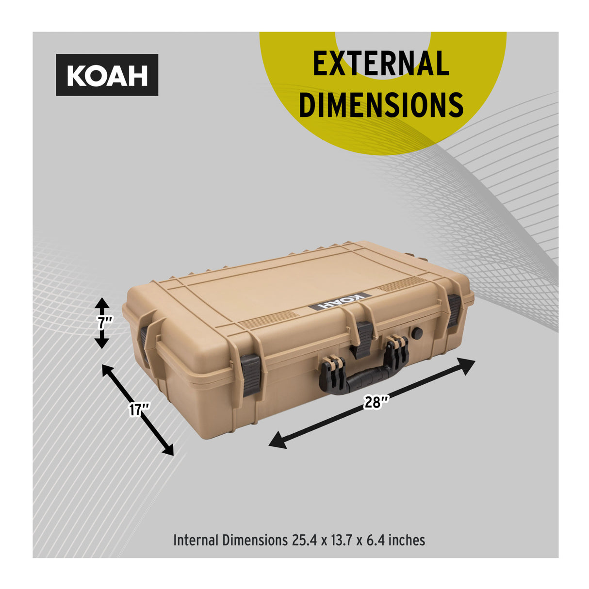 Koah Weatherproof Hard Case with Customizable Foam (28 x 17 x 7 Inch) - Tan