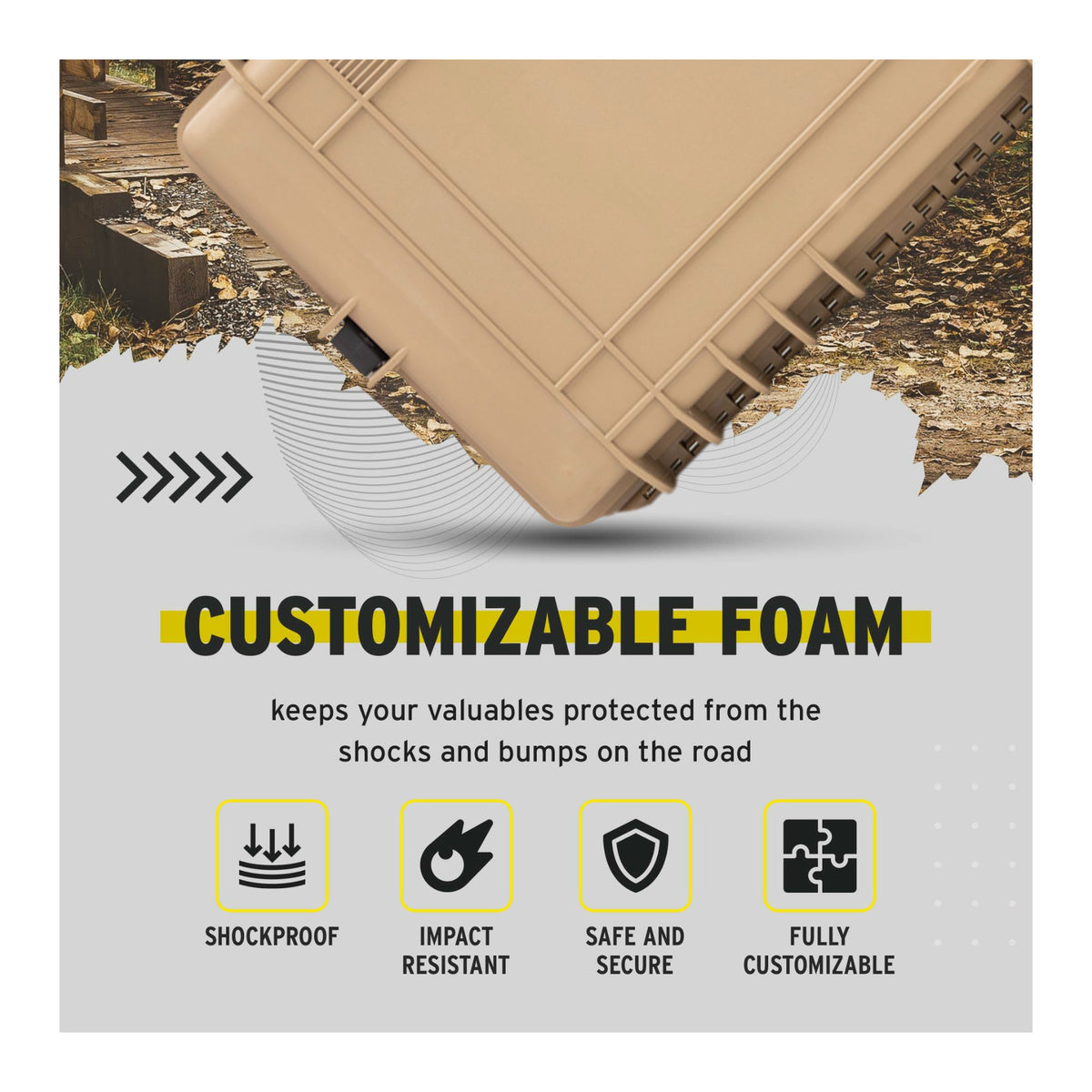 Koah Weatherproof Hard Case with Customizable Foam (28 x 17 x 7 Inch) - Tan