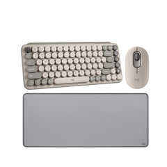 Logitech Pop Keys Wireless Mechanical Keyboard with Emoji Keys (Mist) w/Wireless Mouse & Desk Mat