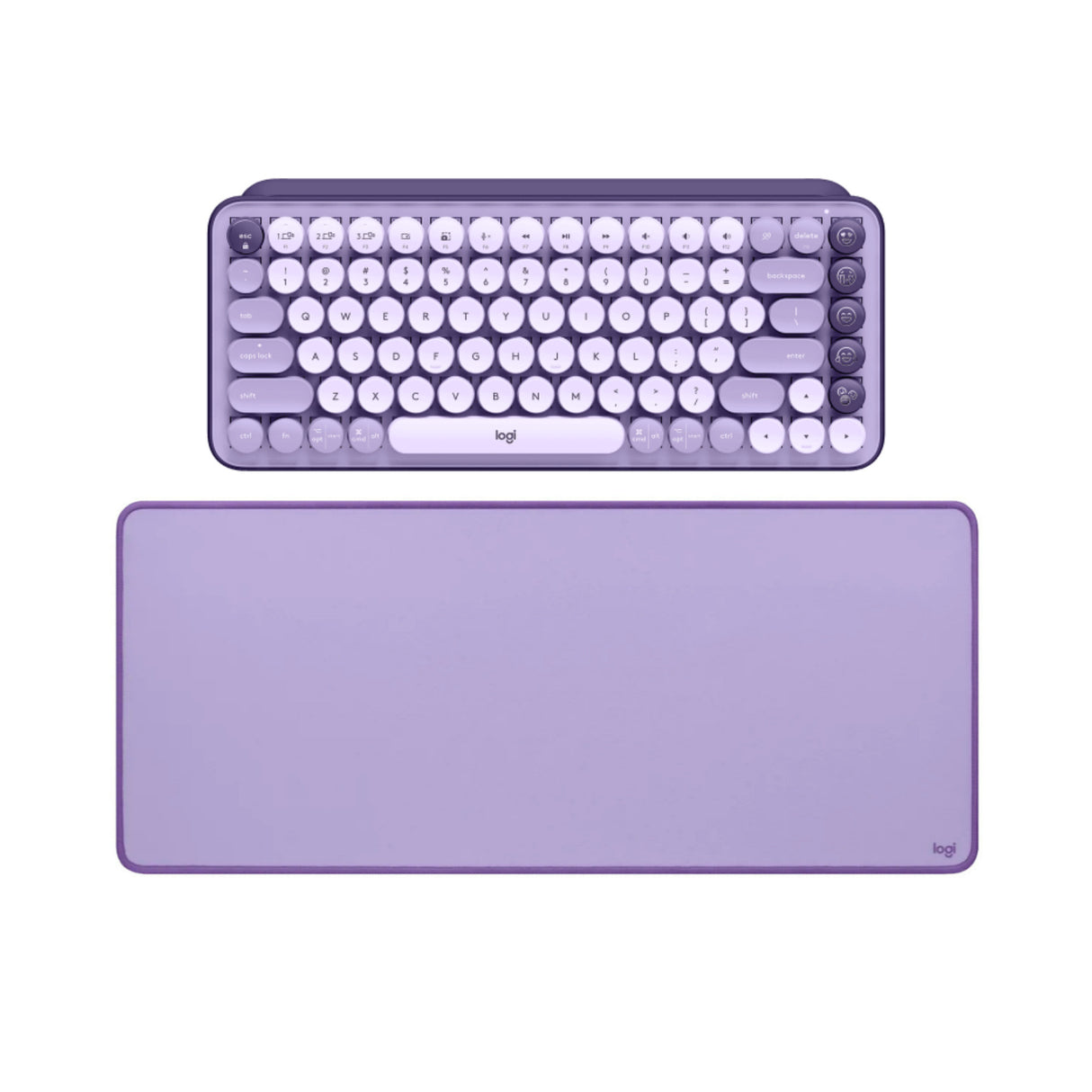 Logitech Pop Keys Wireless Mechanical Keyboard with Emoji Keys (Cosmos) w/Desk Mat (Lavender)