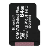 Kingston 64GB 100MB/s Read Speed Canvas Durable Select Plus UHS-I microSDXC Memory Cards (3-Pack)