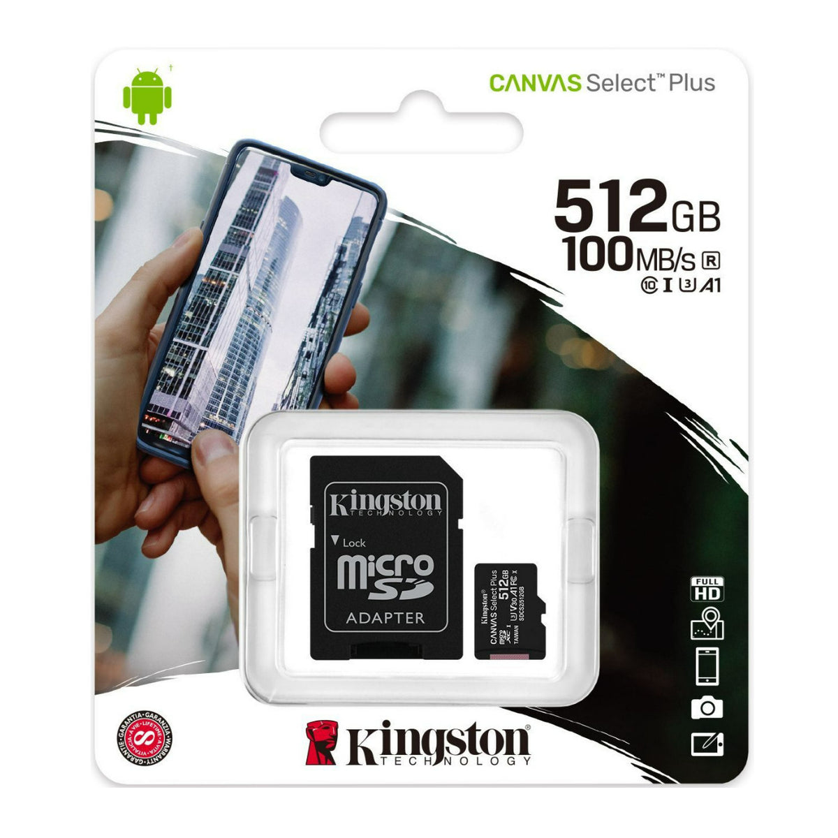 Kingston 512GB 100MB/s Read and 85MB/s Write Durable Canvas Select Plus UHS-I microSDXC Memory Card
