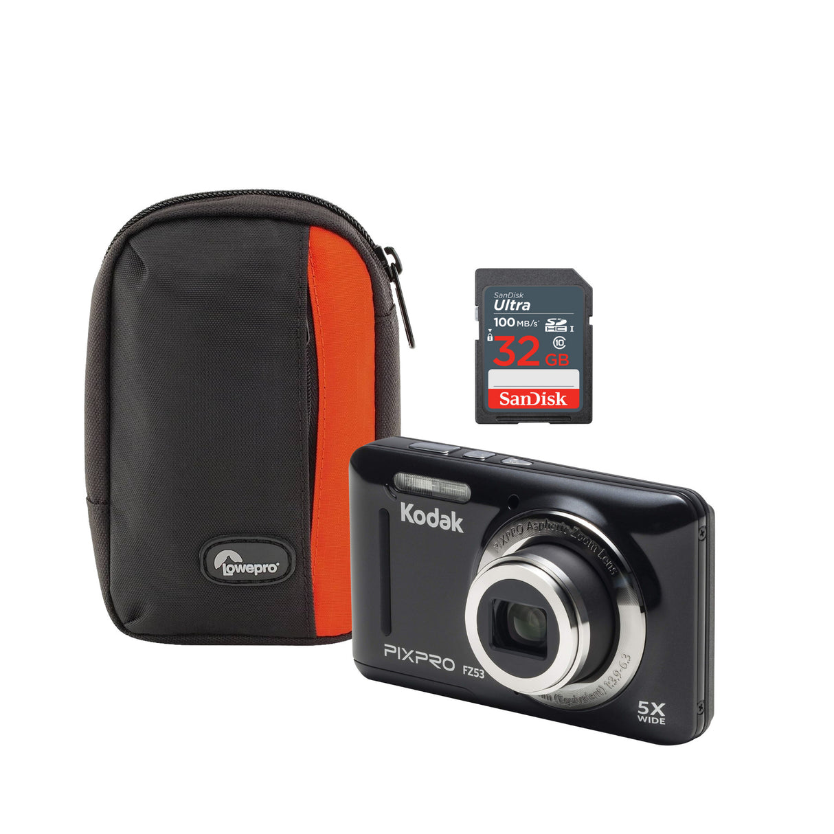 Kodak FZ53 Digital Camera  (Black) with 32GB SD Card and Case Bundle