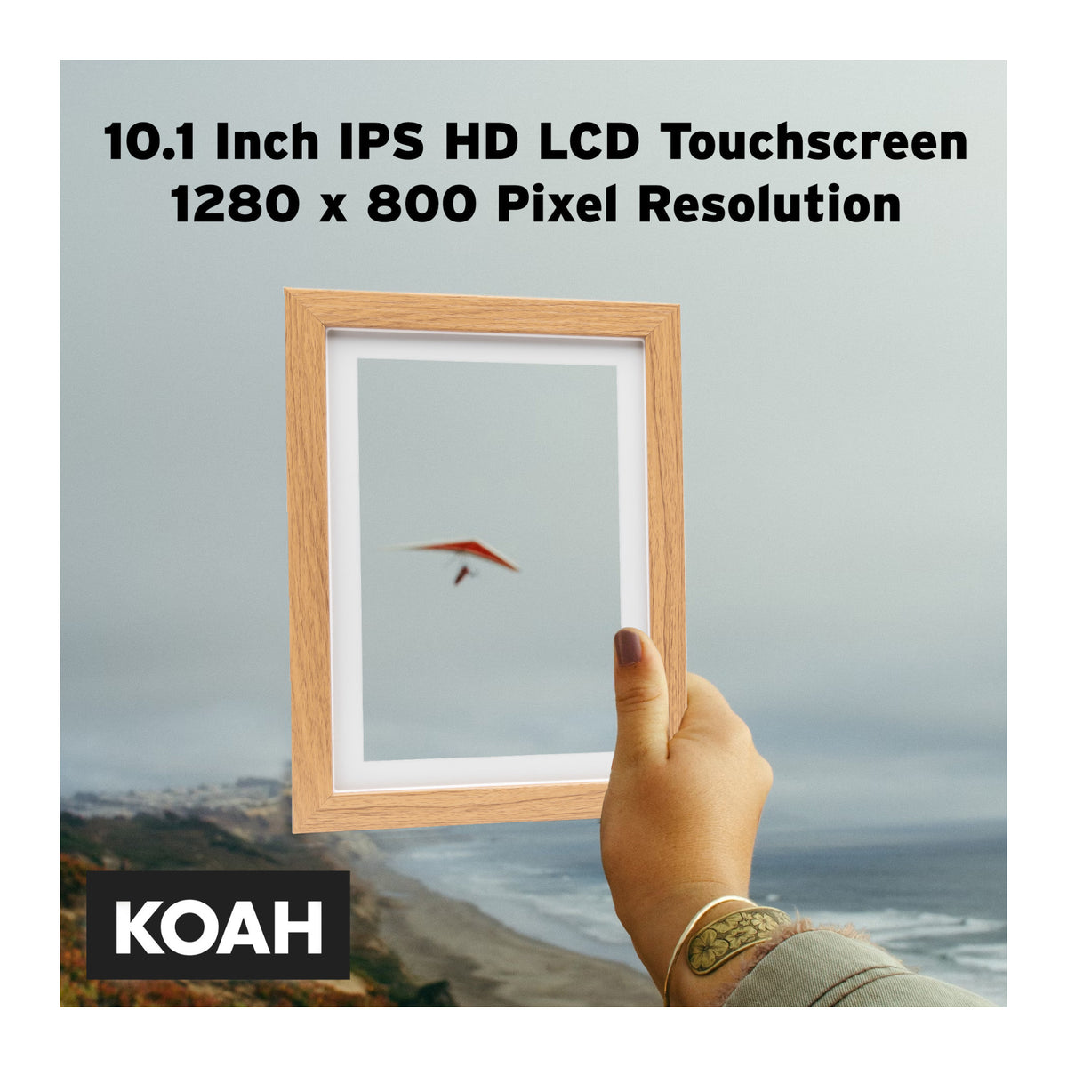 Koah Smart Wi-Fi 10.1" Digital Photo Frame with FRAMEO, (8GB, Brown Wood)