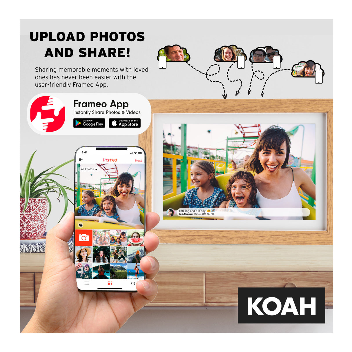 Koah Smart Wi-Fi 10.1" Digital Photo Frame with FRAMEO, (8GB, Brown Wood)