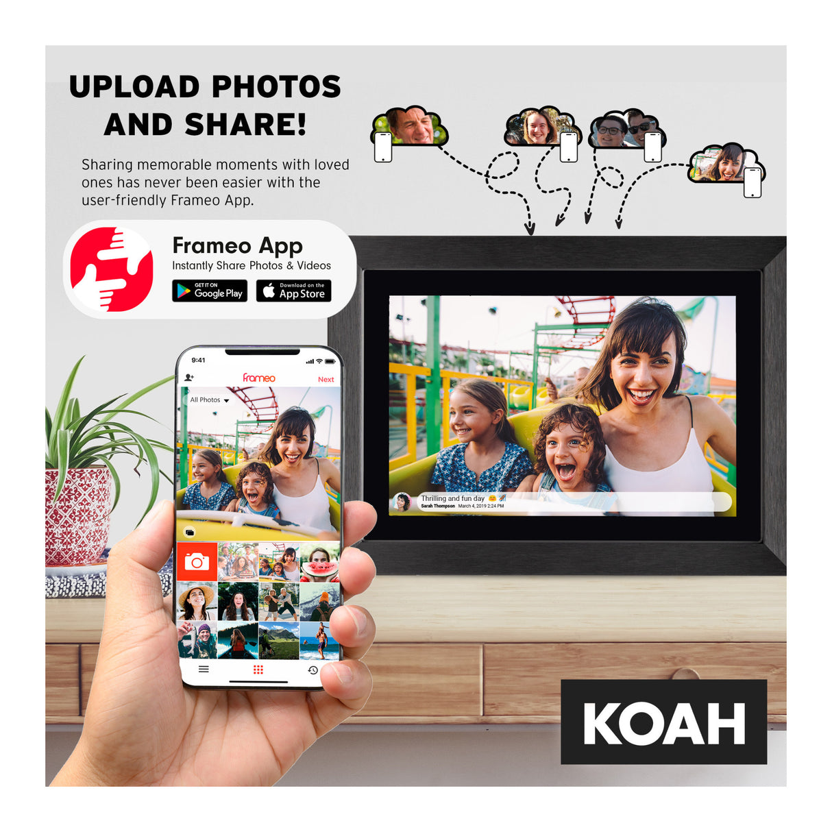Koah Smart Wi-Fi 10.1" Digital Photo Frame with FRAMEO, (8GB, Black Wood)