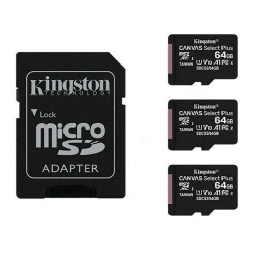 Kingston 64GB 100MB/s Read Speed Canvas Durable Select Plus UHS-I microSDXC Memory Cards (3-Pack)