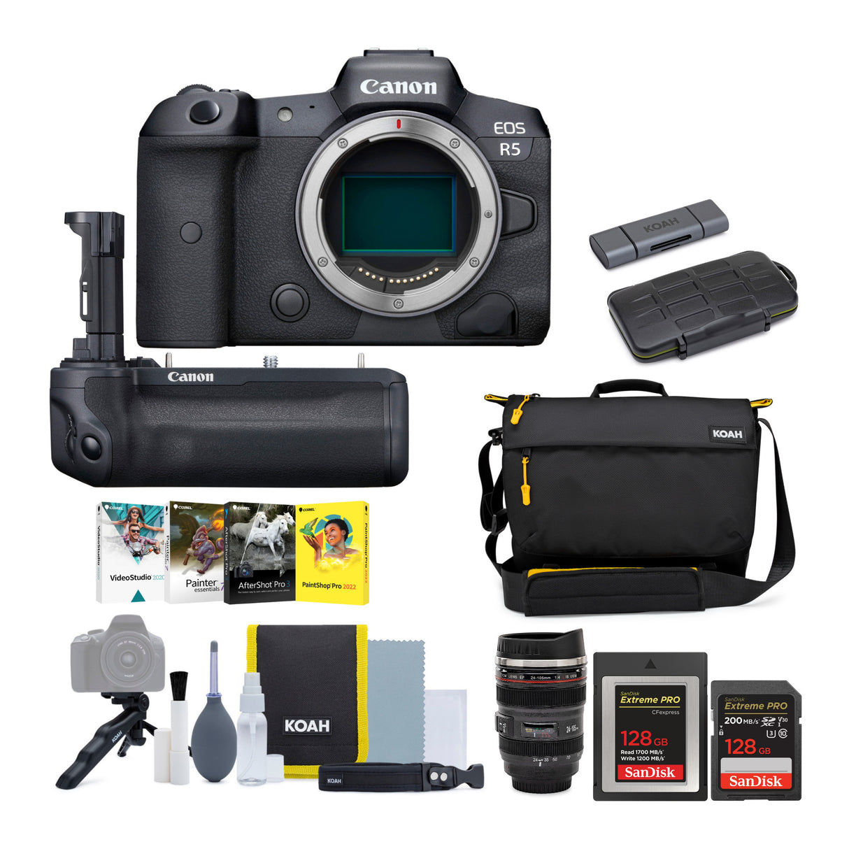 Canon EOS R5 Mirrorless Camera with Canon BG-R10 Grip Bundle with Accessories
