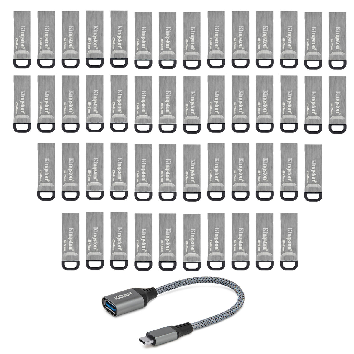 Kingston 64GB DataTraveler Kyson USB 3.2 Gen 1 Flash Drive (50-pack) with USB to USB-C Adapter
