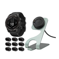 Garmin fenix 7 Pro Sapphire Solar GPS Smartwatch (Carbon Gray) with Charging Stand and Port Plugs