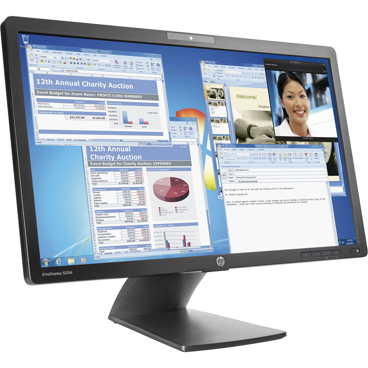 HP EliteDisplay S231D 23-Inch FHD IPS Monitor Built-in Webcam DP 1.2, USB , RJ-45 (Certified Refurb)