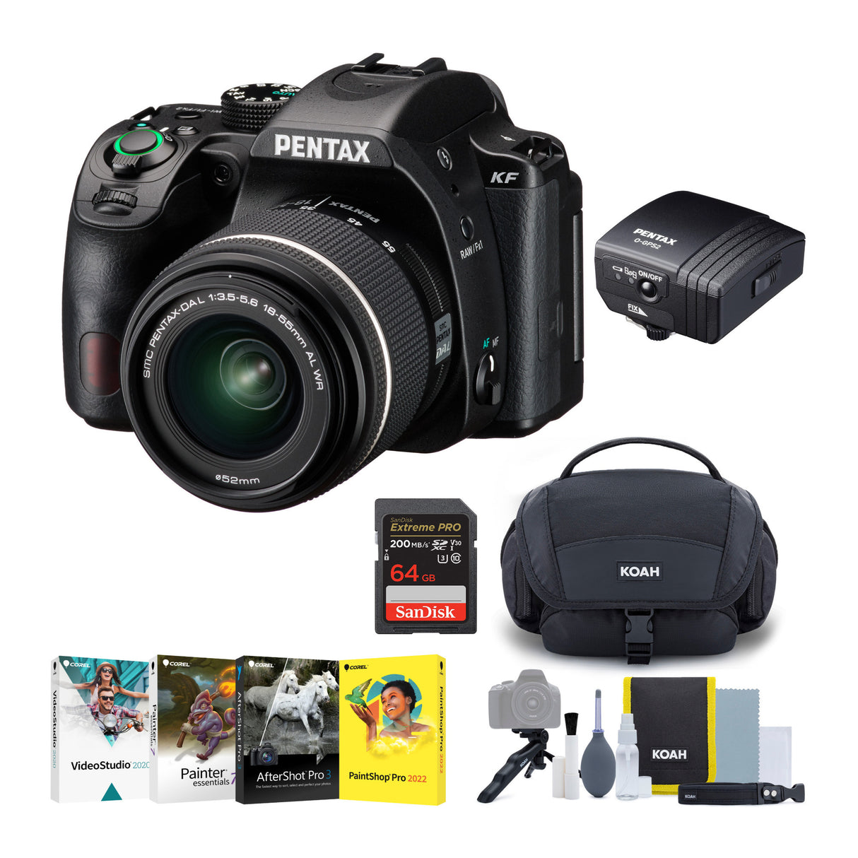 Pentax KF DSLR Camera Kit (Black) with PENTAX DA L 18-55mm F3.5-5.6 AL WR Lens with O-GPS2 GPS Unit