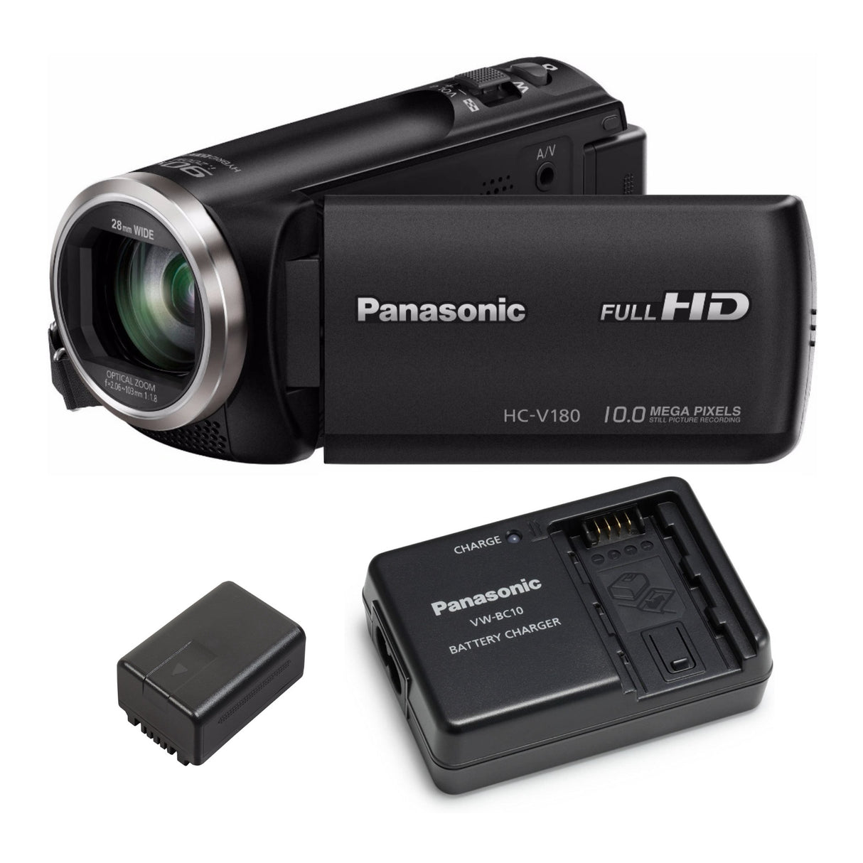 Panasonic V180 Full HD 1080p Camcorder with Panasonic Battery Charger Travel Pack for Camcorders