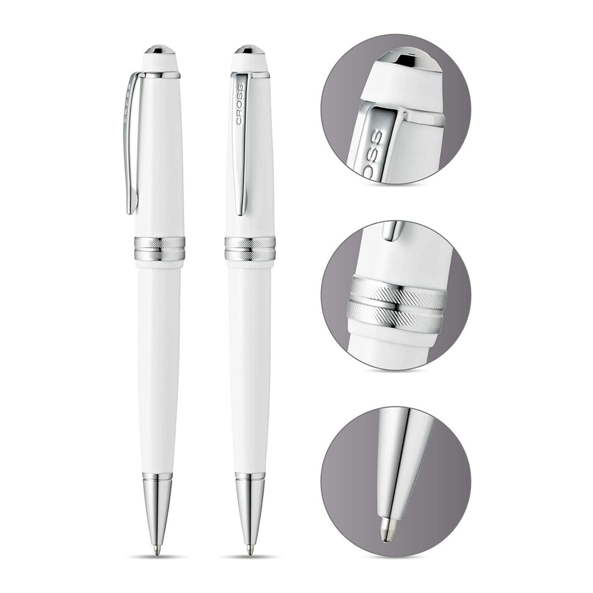 Cross Bailey Light Polished Resin Refillable Medium Ballpoint Pen with Gift Box (Glossy White)