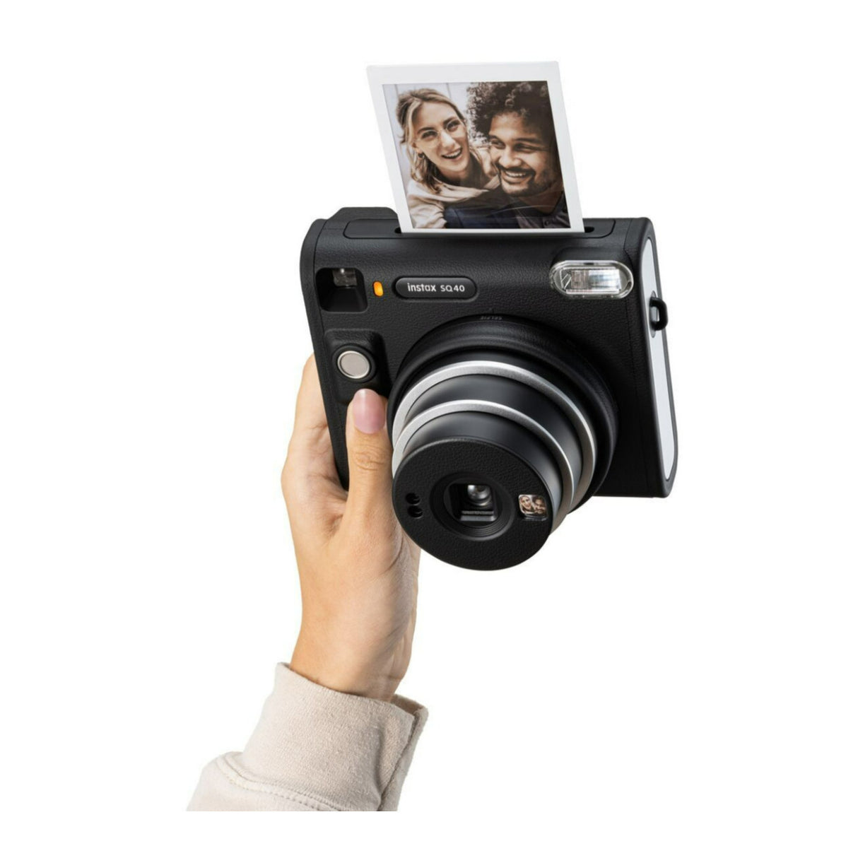Fujifilm instax SQUARE SQ40 Selfie Mode Easy-To-Operate Camera with Leather Case with Logo (Black)