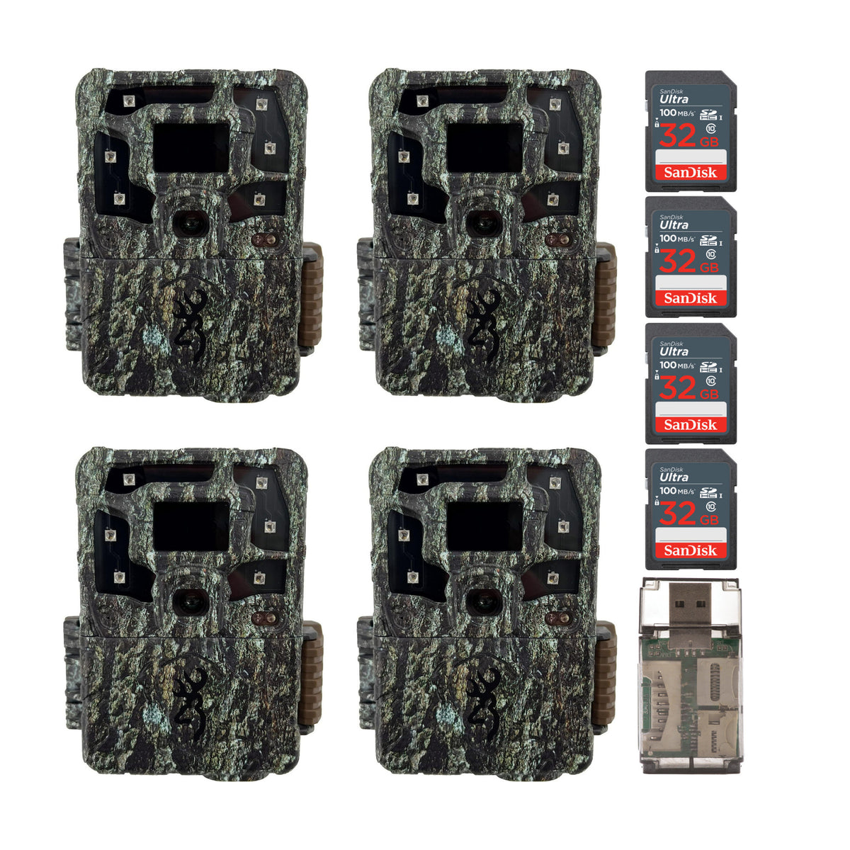 Browning Strike Force Pro X 1080 Trail Camera with 32GB, and SD Card (4-Pack)
