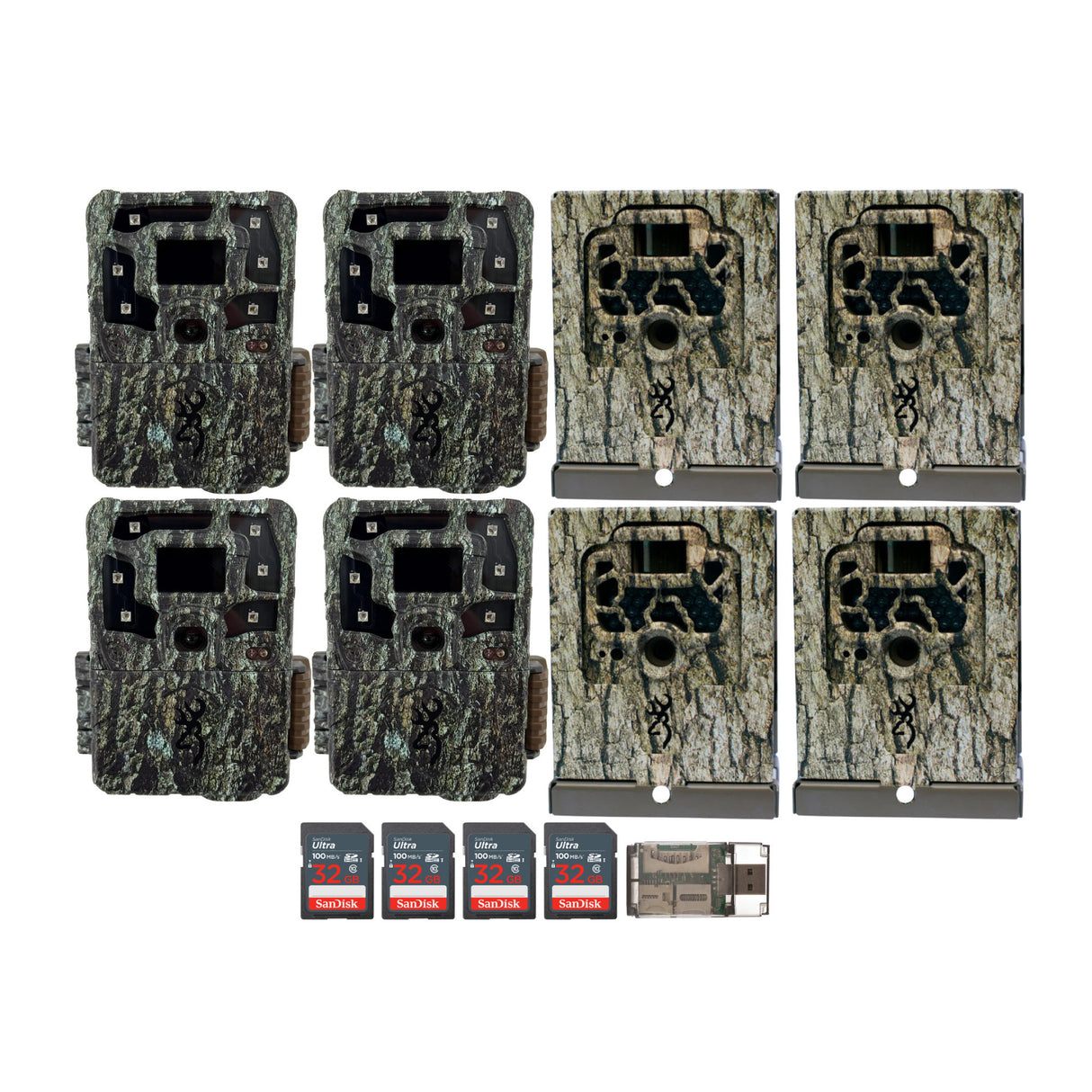 Browning Strike Force Pro X Trail Camera w/SD Card, Security Box Bundle (4-Pack)