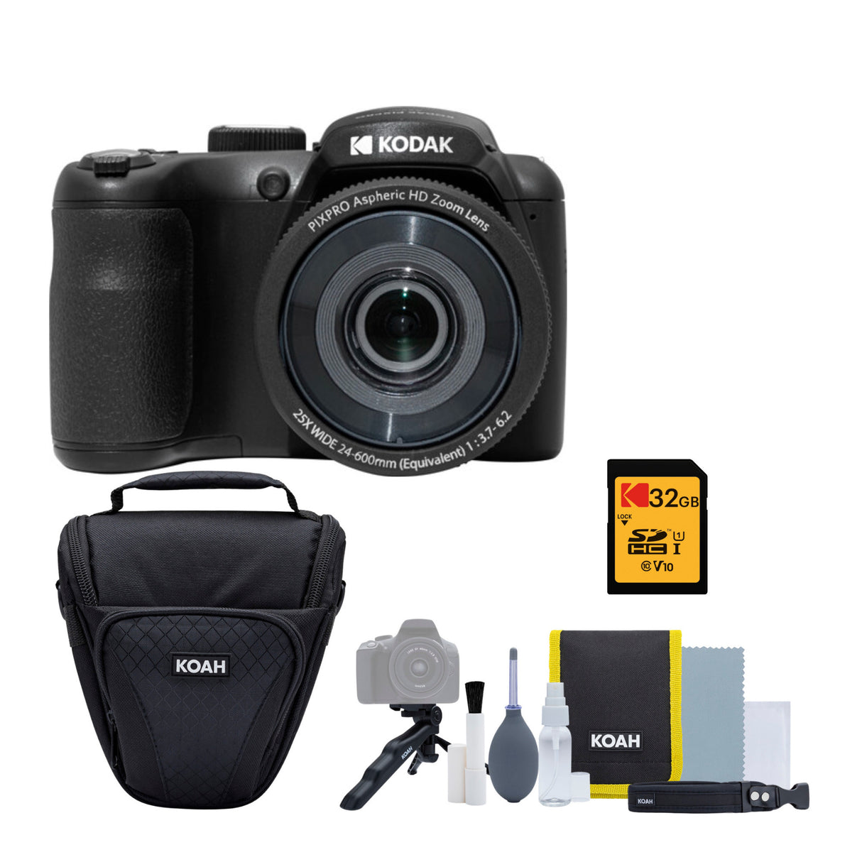 Kodak PIXPRO AZ255 Astro Zoom 16MP Digital Camera (Black) with 32GB SD Card Bundle