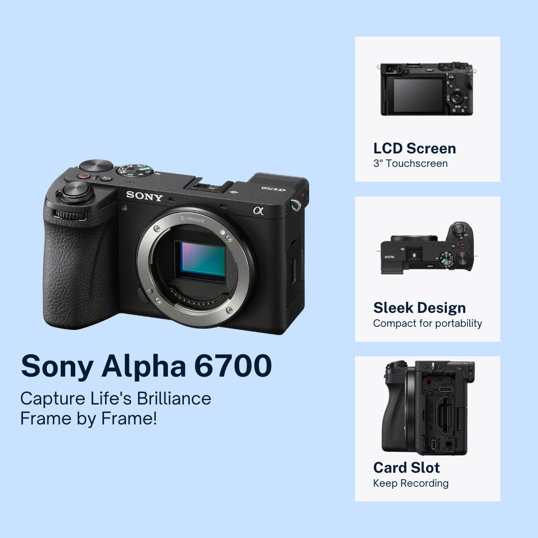 Sony Alpha 6700  APS-C Interchangeable Lens Hybrid Camera Body with Mug, SD Card and Essentials Kit