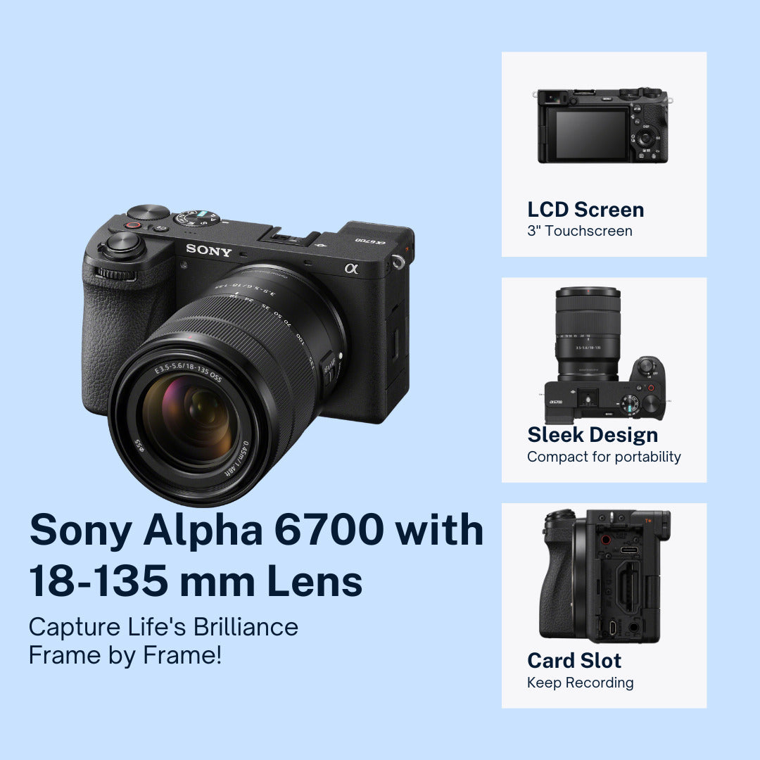 Sony Alpha 6700 APS-C Mirrorless Camera with 18-135mm lens with Mug, Photo Editing Software Bundle