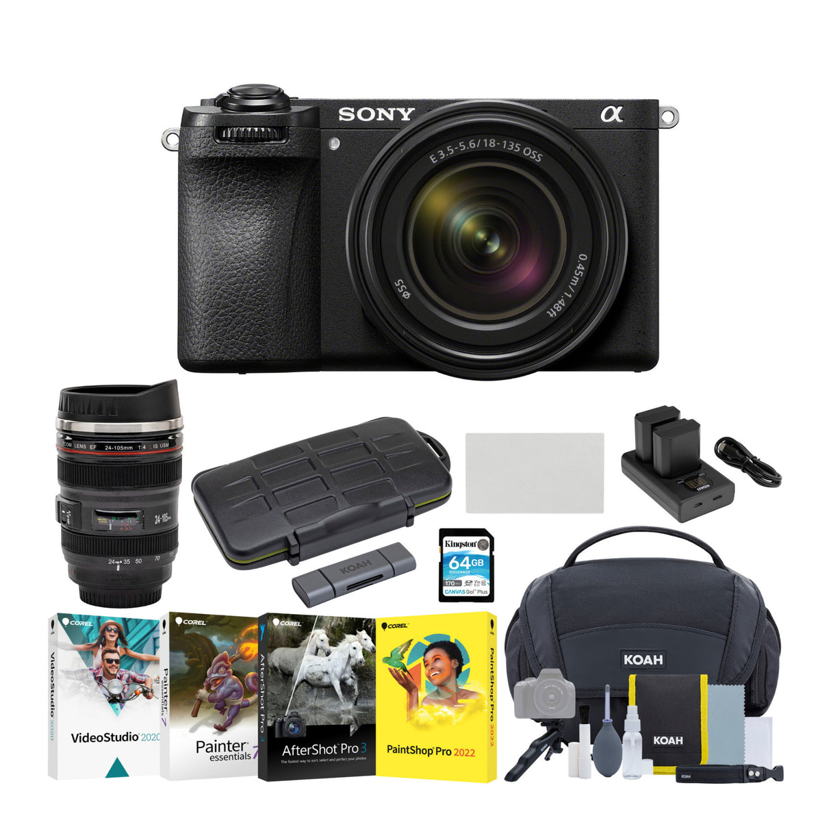 Sony Alpha 6700 APS-C Mirrorless Camera with 18-135mm lens with Mug, Photo Editing Software Bundle