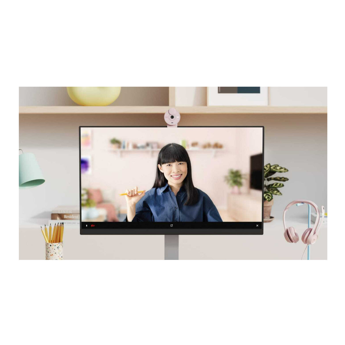 Logitech Brio 300 Rose - High-Definition Webcam with Desktop Anti-Slip Matt